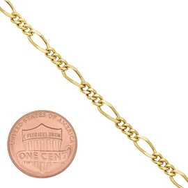 The Bling Factory 3mm 14k Yellow Gold Plated Flat Figaro Chain Necklace, 36 inches