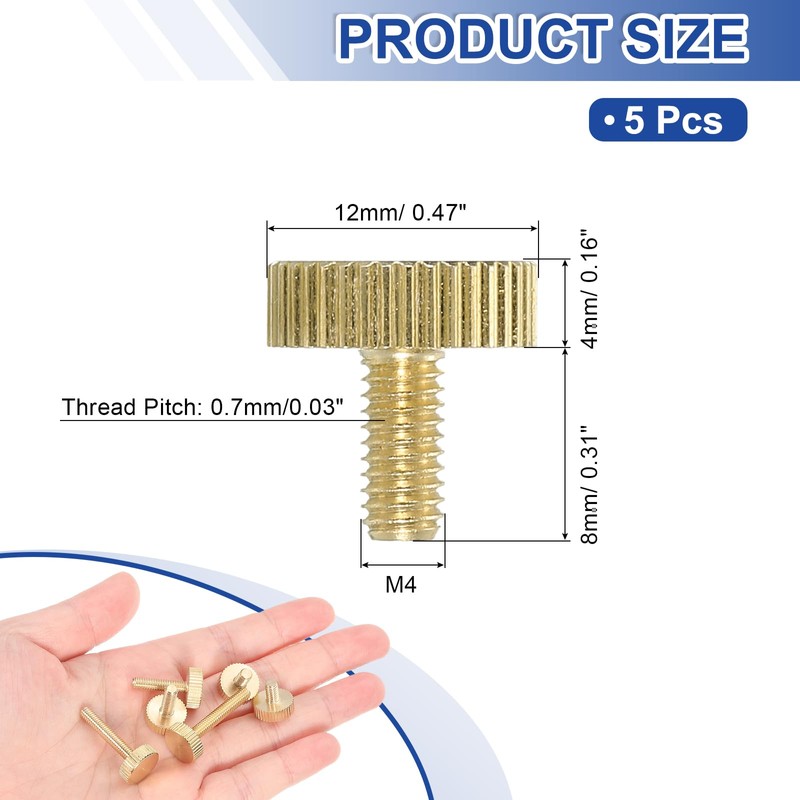 uxcell 5Pcs Brass Knurled Thumb Screws, M4x8mm Flat Stripe Bolt