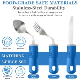 Adaptive Utensils (3-Piece) - Bendable Adaptive Utensils Weighted Stainless Steel Set, Non-Slip Handles for Hand Tremors, Arthritis, Disabled People,Parkinson’s or Elderly,Knives, Fork, Spoons