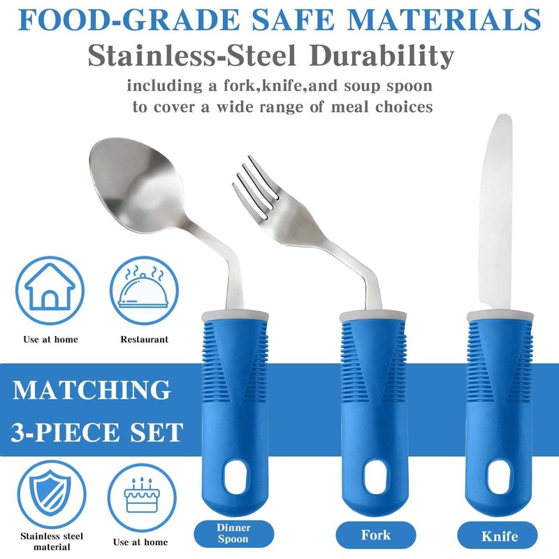 Adaptive Utensils (3-Piece) - Bendable Adaptive Utensils Weighted Stainless Steel