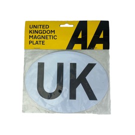 AA AA8637 Fully Magnetic UK Badge For Cars – New 2021 Legal Regulation For Driving in France and EU Countries - Black Text White Oval Plate 210x190 millimetres – Pack of 1