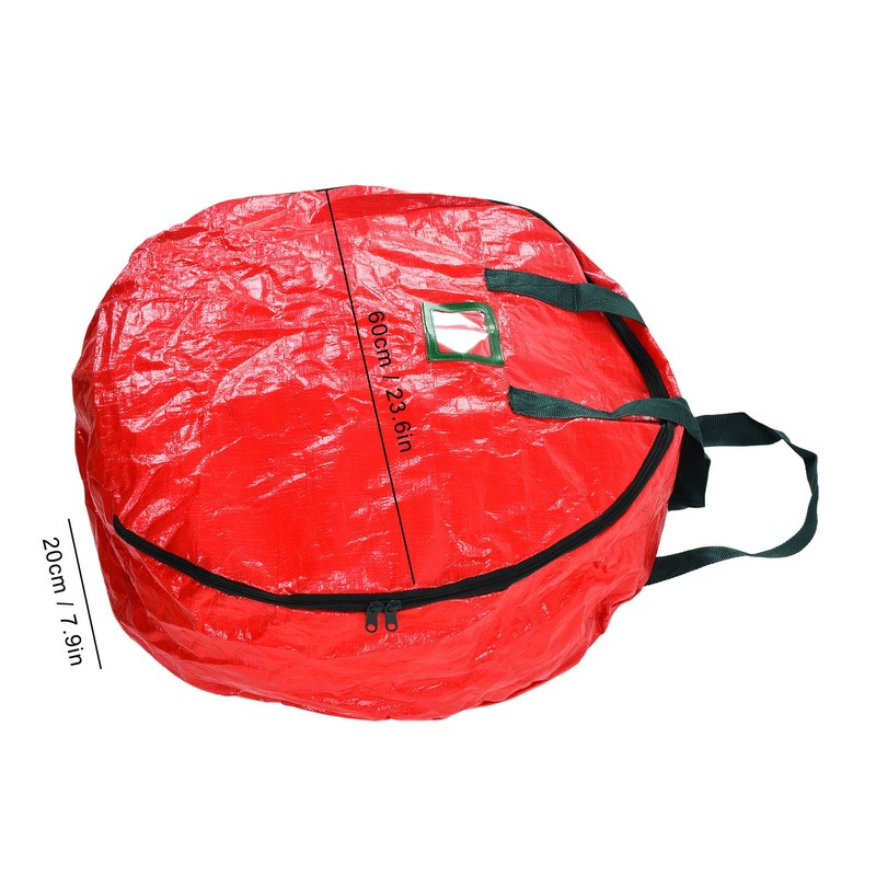 Christmas Wreath Storage Bag PE Woven Fabric Dustproof Round Red