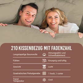 Pizuna Cushion Cover 40 x 80 cm Set of 2 Cotton Simple Taupe Breathable 100% Long Staple Cotton in Percale Weave Pillowcase (Simple Taupe Cushion Cover Set of 2)