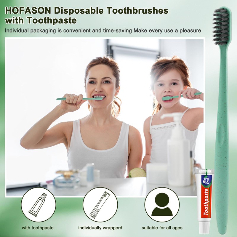 HOFASON Disposable Toothbrushes with Toothpaste 200 Pack, Travel Bulk Toothpaste