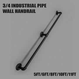 KINMADE Stair Handrail Industrial Loft Pipe Style Indoor Stair Railing Wrought Iron Railing Support Handrails for Stairs Grab Bars Industrial Bar Foot Rail Bold 6.6FT