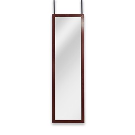 Mirrotek - Full Length Adjustable Over The Door Mirror White Wood Finish Hanging Instant Install Long Body for Bedroom, Dorm Room, 14" x 48"