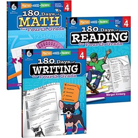 180 Days of Practice for 4th Grade (Set of 3), Assorted Fourth Grade Workbooks for Kids Ages 8-10, Includes 180 Days of Reading, 180 Days of Writing, 180 Days of Math