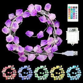 Hiboom 16 Colors Dimmable Amethyst String Light, Crystal Fairy Lights with Remote Control,10 feet 4 Modes Salt String Lights USB Plug/Battery Powered