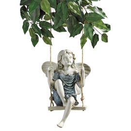 Design Toscano EU42046 Summertime Fairy on a Swing Hanging Statue, 11 Inch, Polyresin, Two Tone Stone