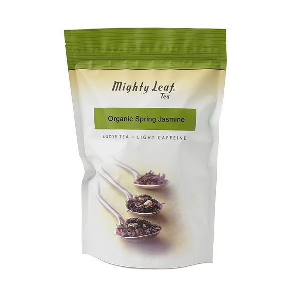 Mighty Leaf Loose Tea, Organic Spring Jasmine, 1 Pound Bag Resealable Bag of Lightly Caffeinated Loose Leaf Organic Green Tea scented with Jasmine Buds, Delicious Hot or Iced
