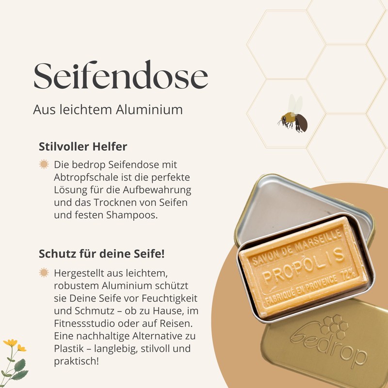 bedrop Seifendose Seifenbox Seifenschale aus Aluminium für festes Shampoo &