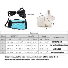 Rabbit Harness and Leash Set, Bunny Vest Leash Eescape Proof Mesh Walking Training for Small Animal Pets Rat Hamster Squirrel Ferret Guinea Pig Bunny,Black L