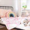 Frienda Preppy Throw Blanket Pink Smile Face Blanket Cute Flannel