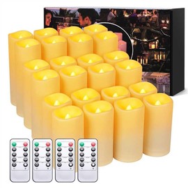 24pack Flickering Flameless Candle with Remote (D2.2 X H4 ”5” 6” inch), 24-Hour Cycling Waterproof Fake LED Lights for home décor, Table Decorations, Wedding, Anniversary, Halloween, Christmas