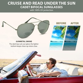 proSPORT Aviator Bifocal Sunglass Reader +2.25 Men Women 2 Pairs Smoke Lens Gunmetal Frame