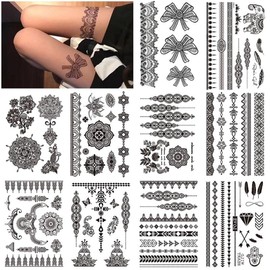FEIFEI'S BOW 10 Sheets Women Men Gold Fashion Metallic Temporary Tattoos Waterproof Stickers Festival Fake Jewelry Tattoos Body Art (Set03)