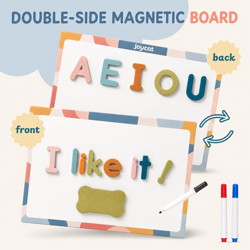 JoyCat Morandi Magnetic Letters Kit 240PCS, Double-Sided Magnetic Board