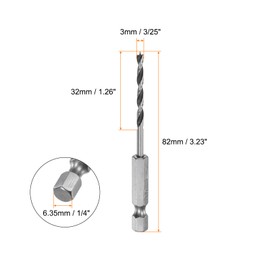 sourcing map 5pcs Brad Point Drill Bit 3mm (3/25") Dia Bearing Steel 1/4" Hex Shank Wood Drill Bits 1.26" Working Length Spiral Twist Drilling Tool for Woodworking Softwood Plywood Plastic