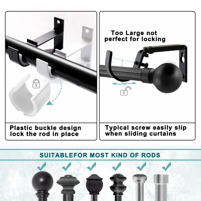 Curtain Rod Bracket 2 Pack, Heavy Duty Curtain Rod Hooks
