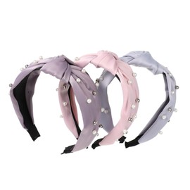 SAFIGLE 3pcs Pearl Headbands Curly Hair Headband Wraps Knotted Hair Accessories for Women Vintage Pearl Headdress