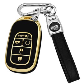 JUNJIAWU for Honda Key Fob Cover with keychain for Honda Key Fob Case Fit for 2022 2023 2024 Honda Accord Civic CR-V HR-V Pilot (black), Small