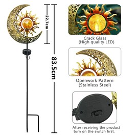 Moon Solar Lights Garden Outdoor, Metal Moon Solar Lights Garden Decoration, Moon Solar Lights Garden Decoration, Garden Light, Waterproof Path Light with Flower Fairy (C)