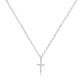 Tela Jewelry Genuine .925 Sterling Silver Solid Cross Necklace for Women Crucifix Pendant Necklace for Women | Classic Small Christian Cross Necklace | Dainty Necklaces, 16", Sterling Silver, No