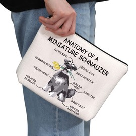 Miniature Schnauzer Dog Lover Gift Anatomy of A Miniature Schnauzer Makeup Bag Schnauzer Mama Zipper Cosmetic Bag Schnauzer Dog Owner Gift (Miniature Schnauzer White)