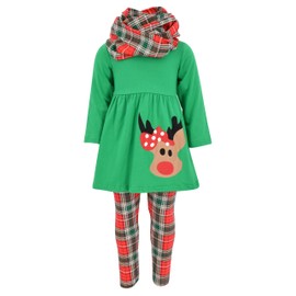 Unique Baby Girls 3 Piece Christmas Reindeer Legging Set Outfit (6 Years, Green)