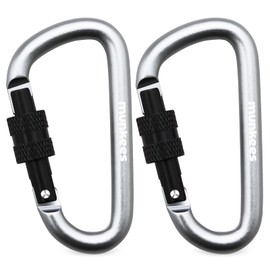munkees 2-Pack D-Ring Carabiner with Lock , Caribeener Clips, Spring Snap Hook for Keychain, Aluminum D-Shaped Buckle (Small,2-Pack, Grey)