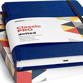 Thick Dotted Journal - A5 Hardcover Bullet Notebook Journals - Premium 120gsm Ink-Proof Paper with 5mm Dot Grid, Page Numbers, Pen Holder, Pocket and Ruler - Dot Notebooks for Men and Women (Blue)