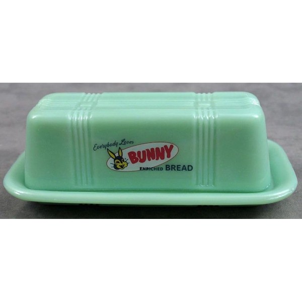 Butterdish - 1-Stick Butter Dish - Imported (Jadeite Green w/Bunny