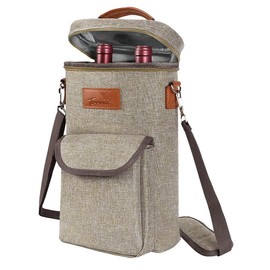 Tirrinia 2 Bottle Wine Gift Tote Carrier - Leakproof & Insulated with large pockets Wine Cooler Bag for Travel,Wine Tasting, Party, Dinner, Great Christmas Gift for Wine Lover - Color: Black