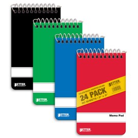 Spiral Memo Pads, 24 Pack, 3 x 5 inches, 60 Sheets, College Rule, by Better Office Products, Assorted Solid Colors, 24 Pack