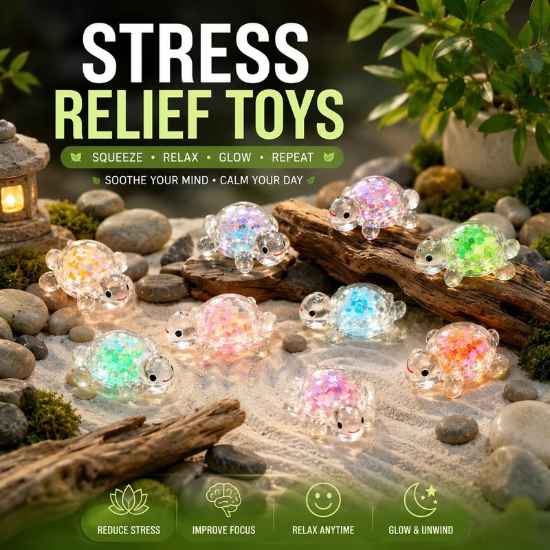 ElvenJoy 20Pcs Mini Turtles with Glitter and Glow Effect, Transparent