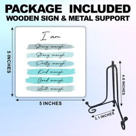 Light Blue Inspirational Quote Sign, 5 Inch Wood Sign With Stand, I AM With enough, Inspirational Desk Ornaments, Motivational Gift For Boy & Girl, Bedroom School Desk Shelf Decorate Accessory - A23