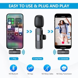 RICCHI 2 Pack Wireless Microphone USB C for iPhone 15-16 Android Phone, Professional Type C Lavalier Microphone Mini Lapel Mic for Interview Recording Podcast Live Streaming Vlog YouTube