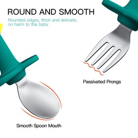 Baby Cutlery Set, Witbicg Baby Learning Spoon, Children's Cutlery, Baby Spoon Eat Yourself, Children's Spoons and Forks, Self-Feeding, It Is Recommended for Children After 18 Months (Green Dinosaur