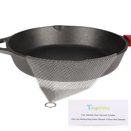 Cast Iron Cleaner - 4''x4'' Upgraded Thin and Small Circle 3.8mm Diameter, Premium 316L Stainless Steel Chainmail Scrubber - Durable Scraper for Skillet, Woks, Pots, Pan, Griddles and Containers