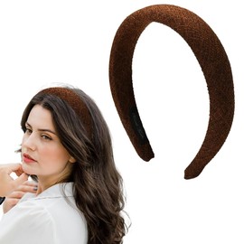 Kefley Puffy Padded Headband for Women Neutral Solid Color Brown Headband Hairband Hair Bands Wide Thick Head Band Puffy Headband for Washing Face Spa Makeup Headband Non Slip No Crease