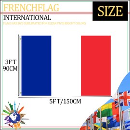Large French Flag 5ftx3ft,France Decorations Flag Big French National Flag with Eyelets for Oly Games European Cup 2024,Indoor Outdoor Garden,Bar,Restaurant,Sports Events French Party Decorations