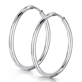 Amberta® Designer Solid Sterling 925 Silver Fine Hoops - Polished Round Sleeper Earrings - Diameter 20 mm - Size Small - Pair of Earrings