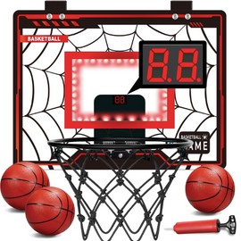 Basketball Hoop Indoor, Mini Basketball Hoop for Boys and Adults with Cool LED Lights Boys Gifts Basketball Toys Gifts Room Accessories for Teen Boy 8 9 10 11 12