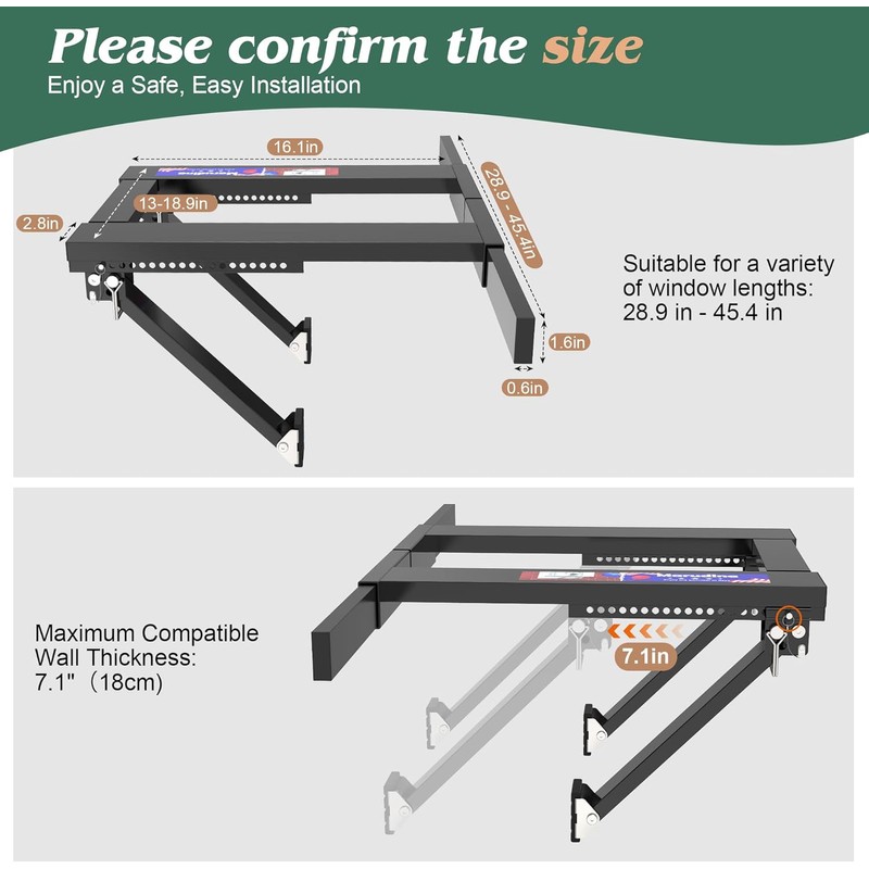 Marudina Upgraded No-Drill Window AC Bracket, Adjustable Window Air Conditioner