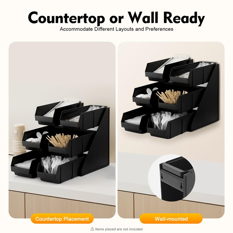 SNKOURIN 6 Compartment Serve Condiment Bin, 3-Tier Self Serve Countertop