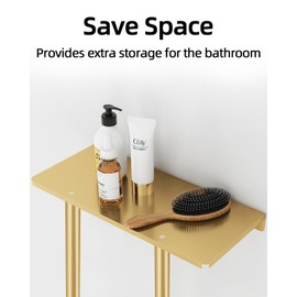 STWWO Bathroom Towel Storage Rack for Bathroom, 30 inch Towel Racks Wall Mounted with Shelf Can Holds 6 Large Towels, Wall Towel Rack for Rolled Towels, Gold