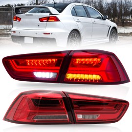 VLAND LED Tail lights Assembly Fit for Mitsubishi Lancer EVO X 2008-2020 with Sequential Turn Signal, Not Fit for Lancer Fortis/io, Red