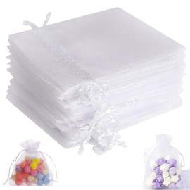 100 Pcs Organza Gift Bags White 7x9cm Small Jewelry Pouches Wedding Jewelry Bag Favour bags Lavender Bag for Wedding Birthday Party Christmas Candy Mesh Bags