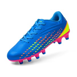 FEETHING Kids Soccer Cleats for Boys/Girls Youth Lightweight Football Shoes for Firm Ground Non-Slip Athletic Cleats for Little Big Kids,Blue,1 Little Kid