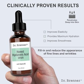 Sérum de ácido hialurónico para la piel, hecho con ácido hialurónico 100% puro, relleno, antienvejecimiento, hidratante, con vitamina B5 por Dr. Brenner